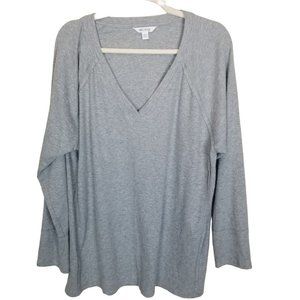 Wild Fox Womens XXL Gray Waffle Knit Long Sleeves V-Neck T-Shirt Pullover